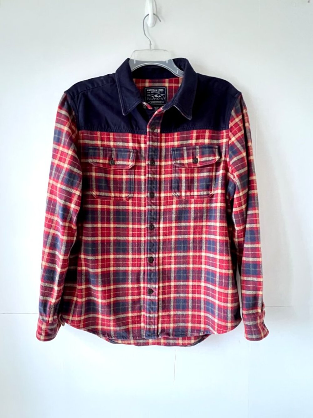 American Eagle Outfitters Heavy Plaid Flannel Button-up Outerwear Shacket, XL